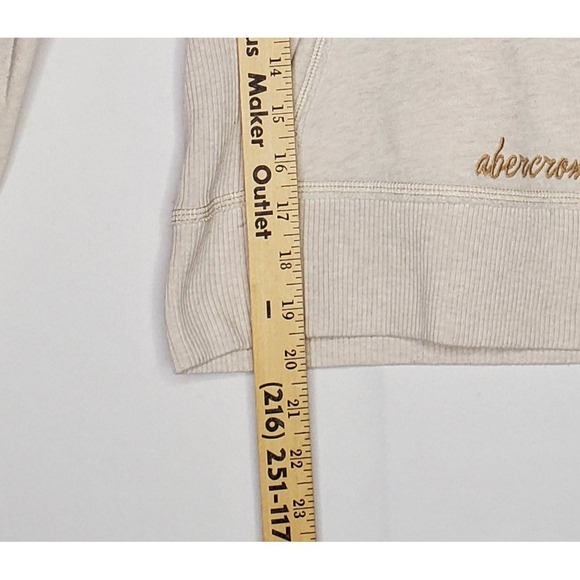 Abercrombie Fitch Hoodie Jacket Large Jrs Sherpa-Lined Cream V-Neck Moose Logo - Picture 5 of 9